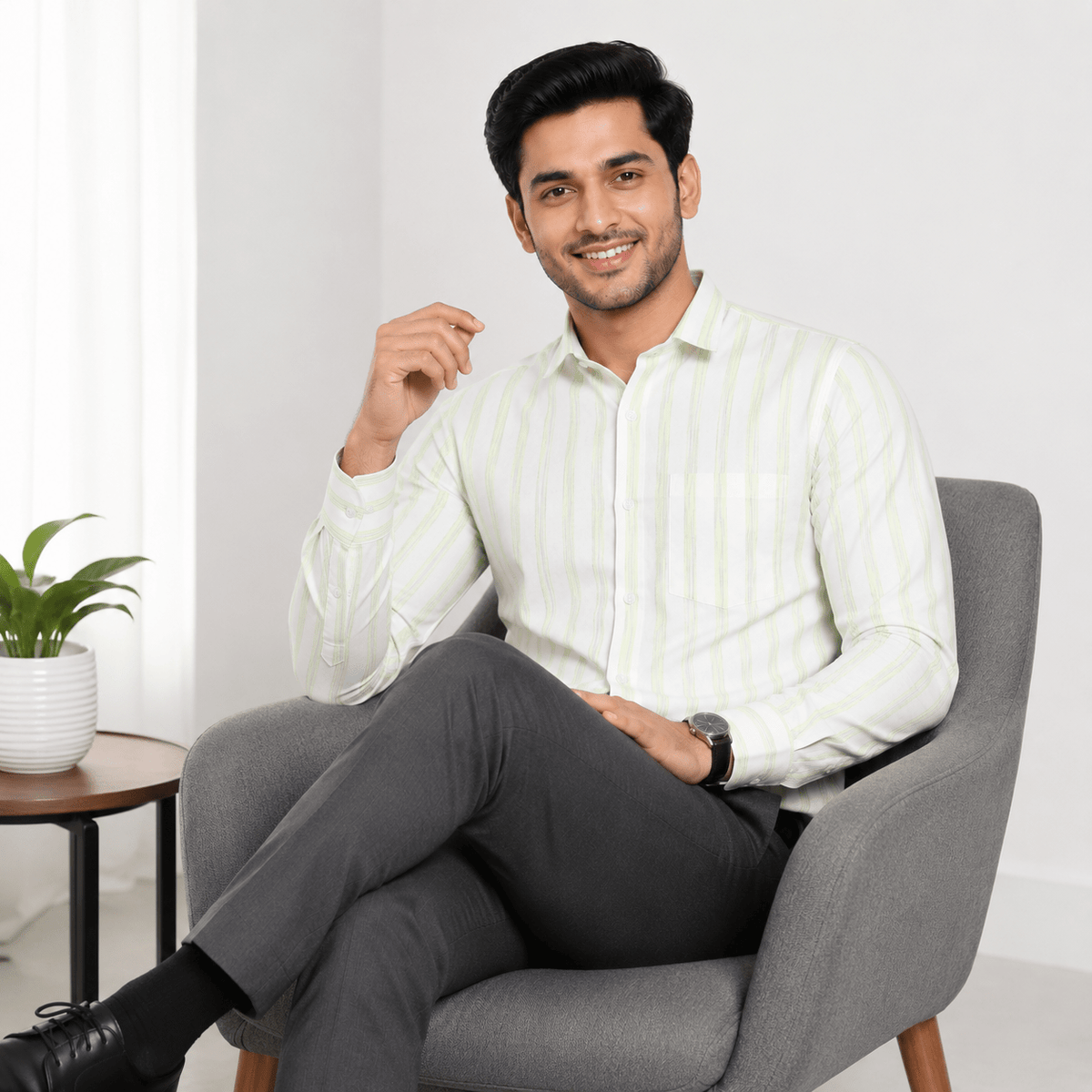 Khadi Cotton Men’s Check Shirt – Slimfit, Full Sleeve - GarmentGlobe Style View 7