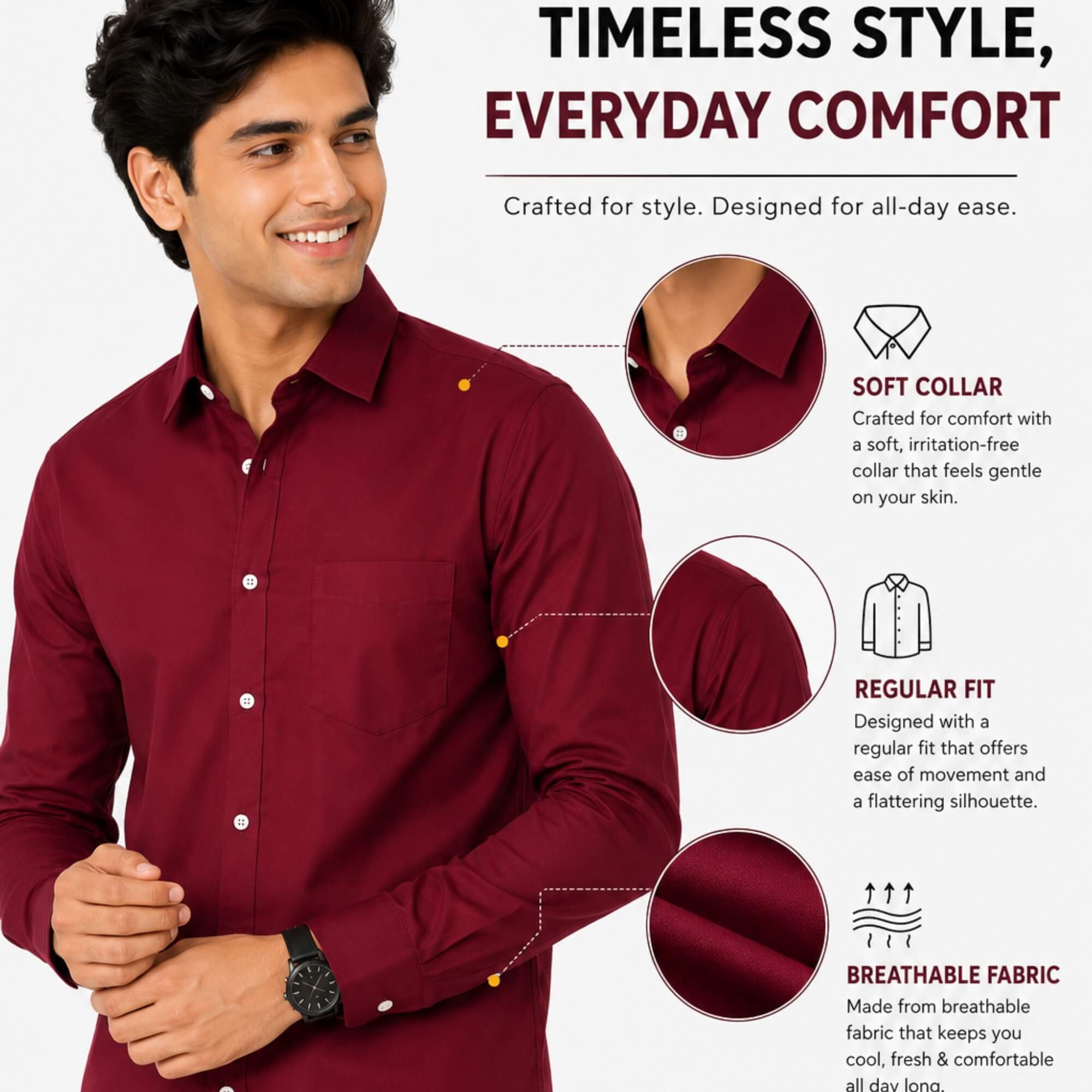front look red shirt fabric details