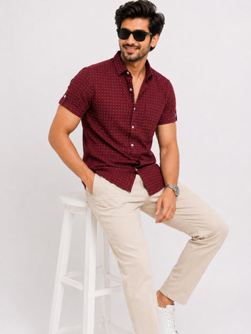 Men's Cotton Blend Casual Shirt | Half Sleeve Dot Printed Shirt | Regular Fit | Soft & Breathable Fabric | Stylish Collared Button-Down Summer Shirt for Men