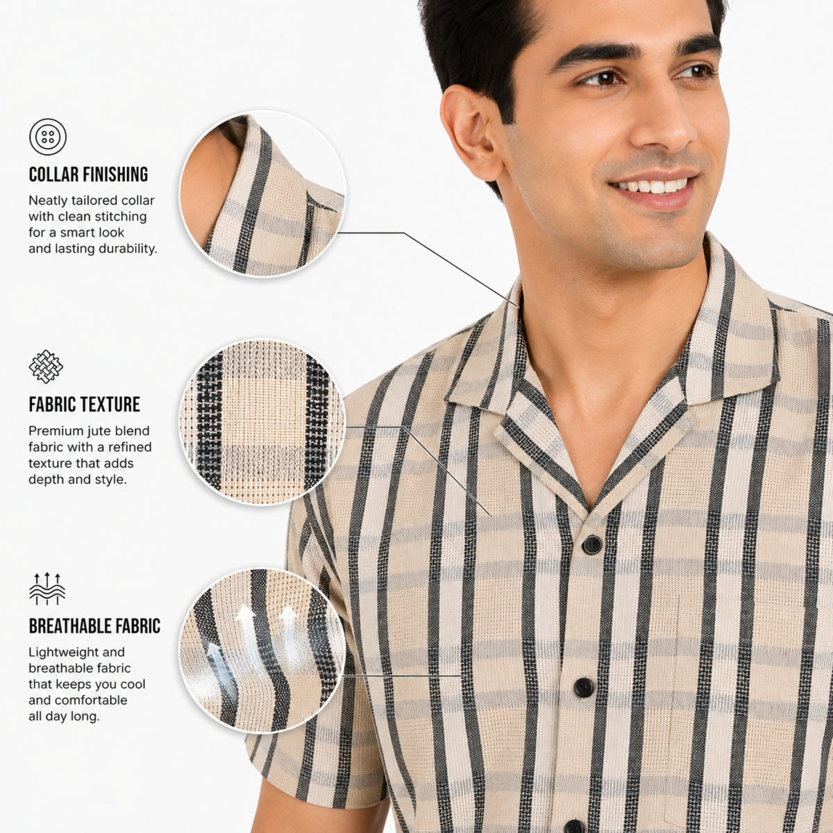 Squire Check Jute Half Sleeve Shirt for Men | Garment Globe