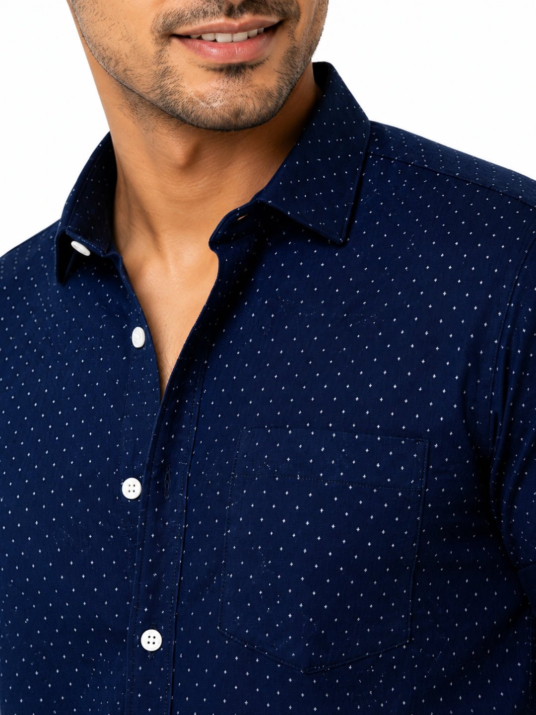 cotton half check shirt front look close