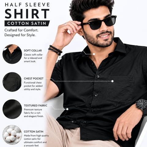 Men's Cotton Satin Black Slim Fit Shirt | Garment Globe