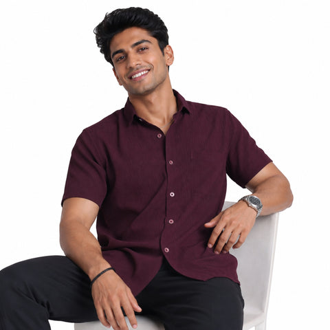Men’s Half-Check Shirt – Poly-Cotton, Short Sleeve