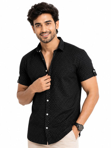 Men's Cotton Blend Casual Shirt | Half Sleeve Dot Printed Shirt | Regular Fit | Soft & Breathable Fabric | Stylish Collared Button-Down Summer Shirt for Men