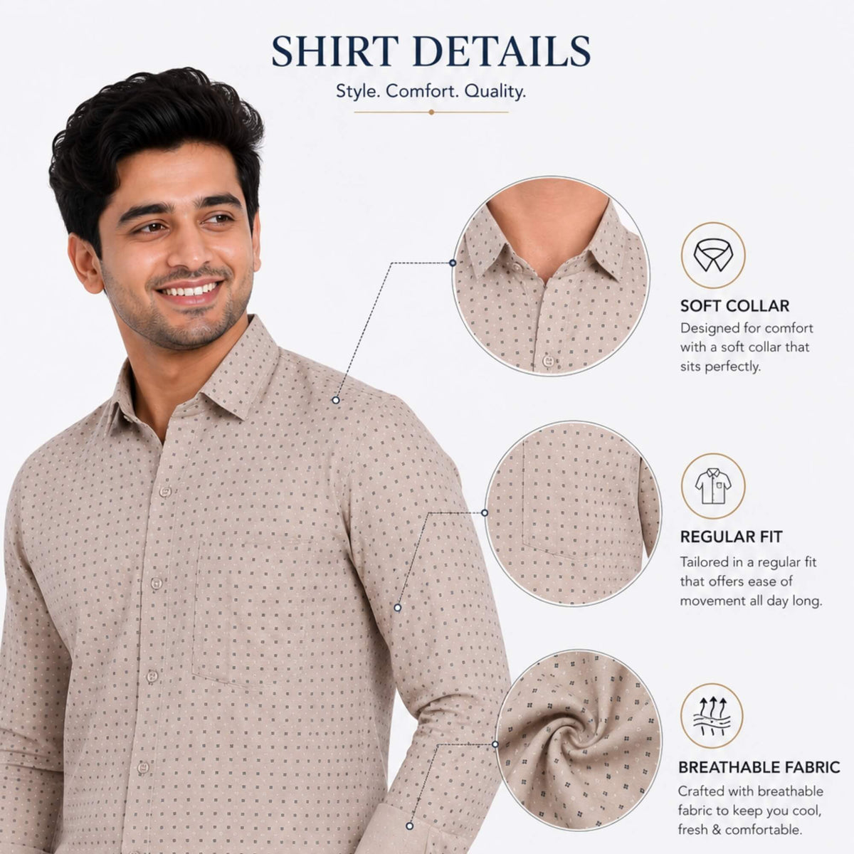 Men’s Cotton Long Sleeve Shirt Regular Fit - GarmentGlobe Style View 17