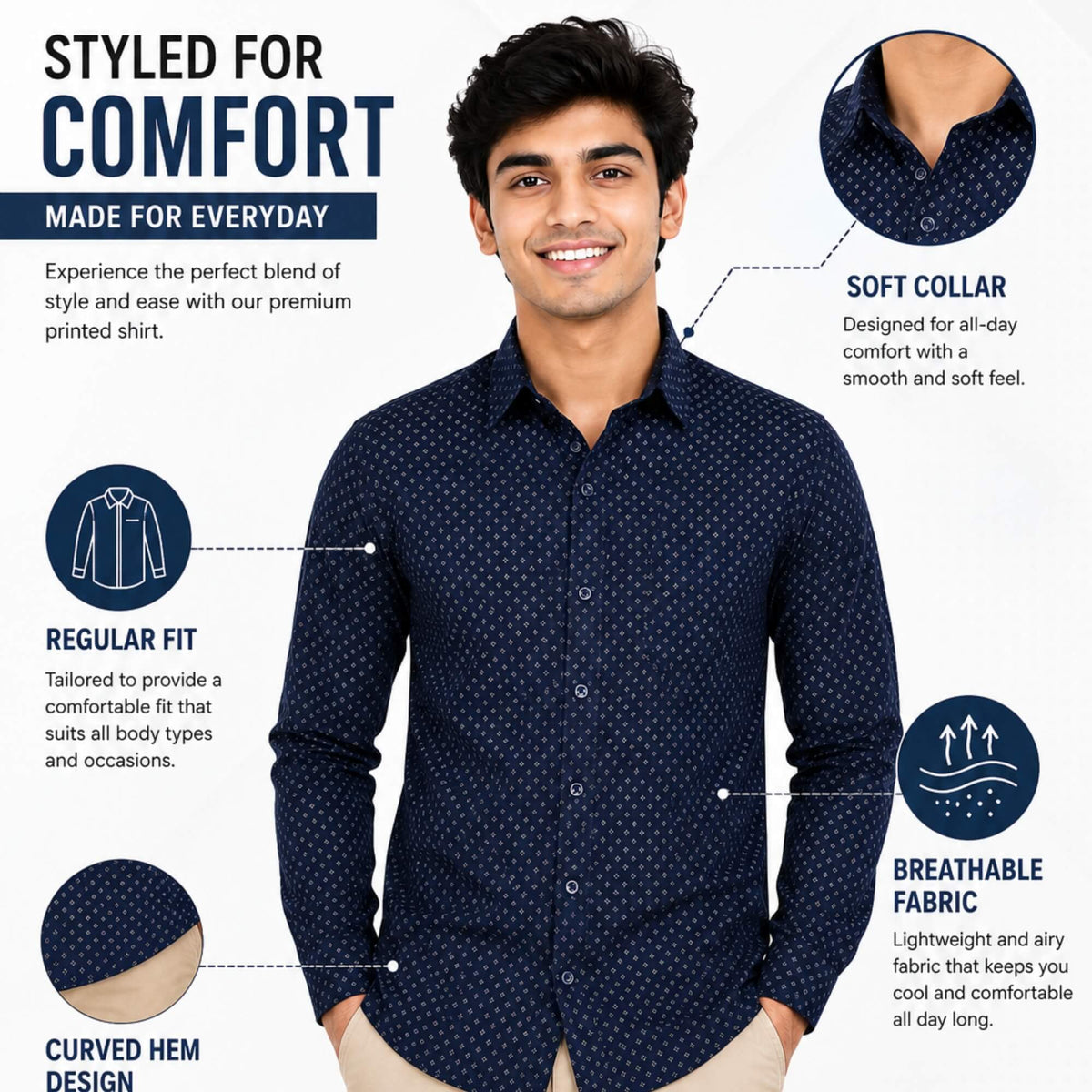 Men’s Cotton Printed Shirt – Formal & Casual Wear
