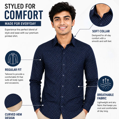 Men’s Cotton Printed Shirt – Formal & Casual Wear