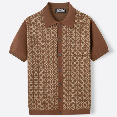 Summer Tencel Short - sleeved Sweater Lapel Jacquard Cardigan For Men - GarmentGlobe