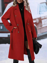 Lapel Double-breasted Trench Coat With Belt Winter Fashion Solid Color Long Jacket Outwear Women Clothing GarmentGlobe