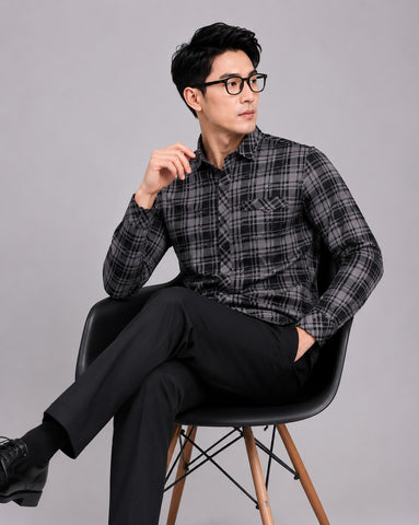 Men’s Black & Purple Checked Cotton Blend Full Sleeve Casual Shirt