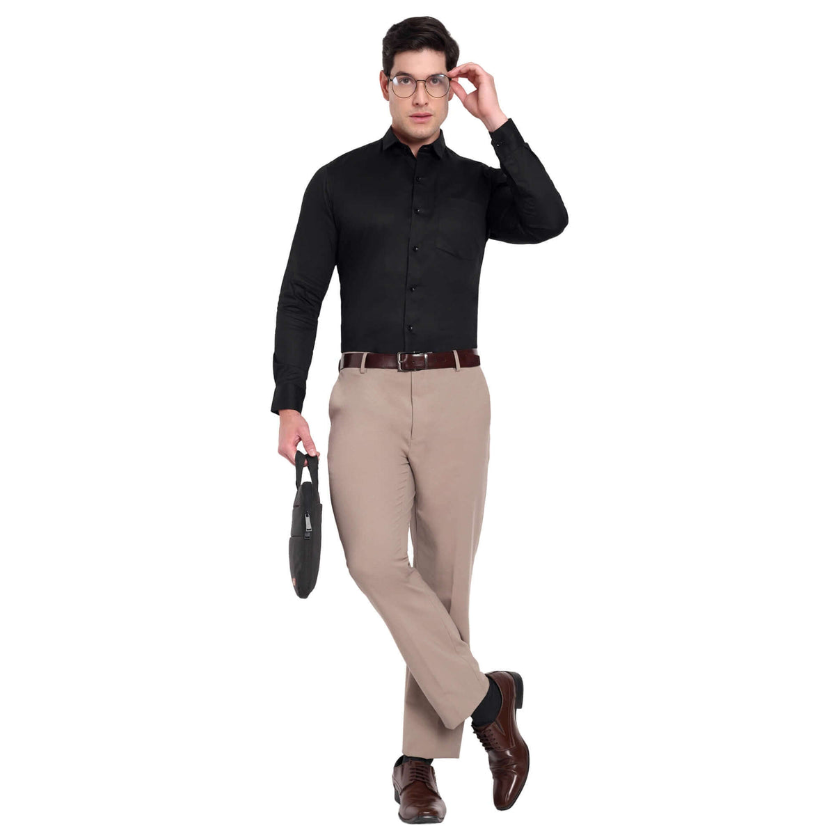 Men’s Slim Fit Cotton Formal Shirt – Black, Full Sleeves - GarmentGlobe Style View 6