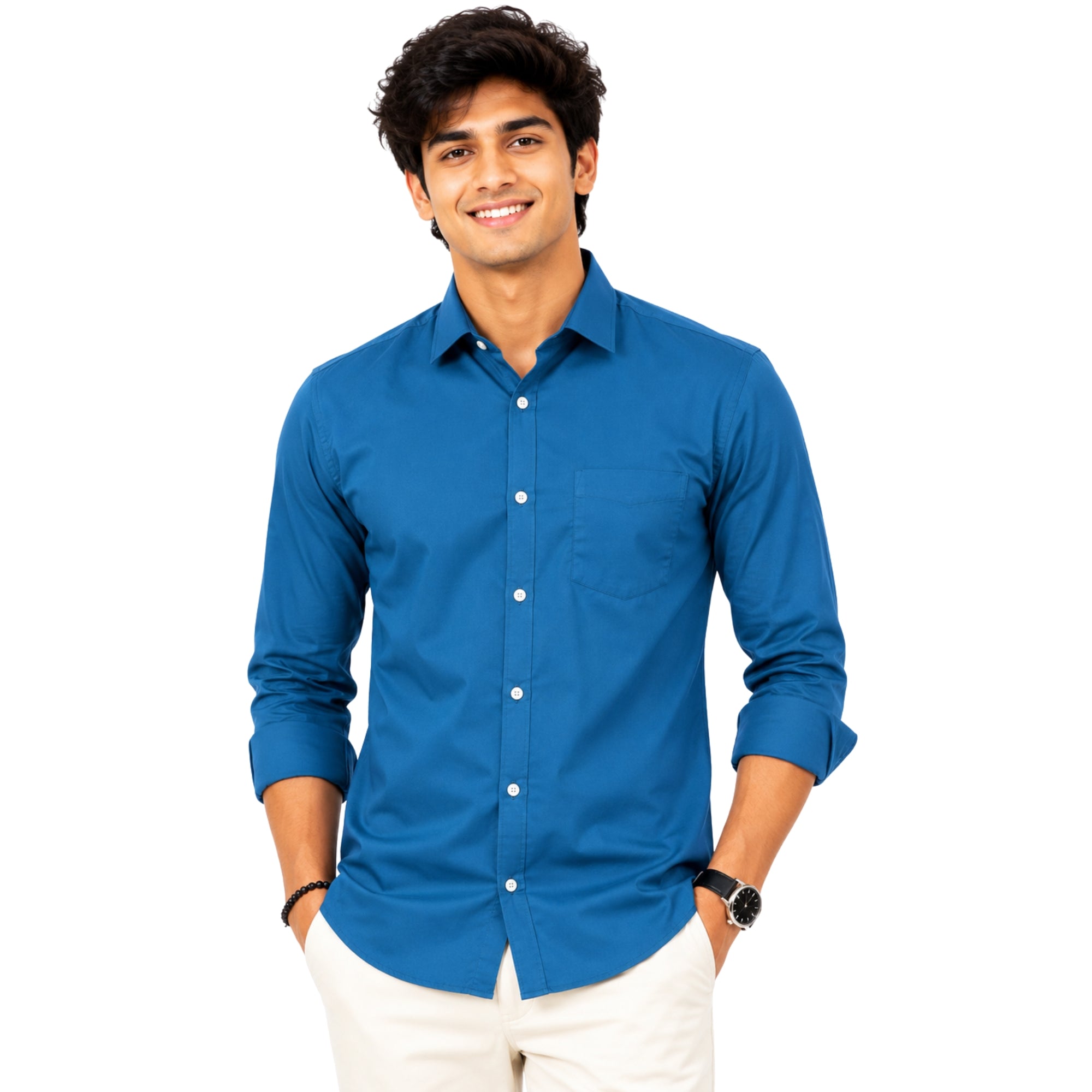 front look blue shirt