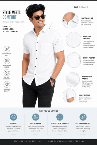 Garment Globe Men's Casual Half Shirt Slimfit Popcorn Check