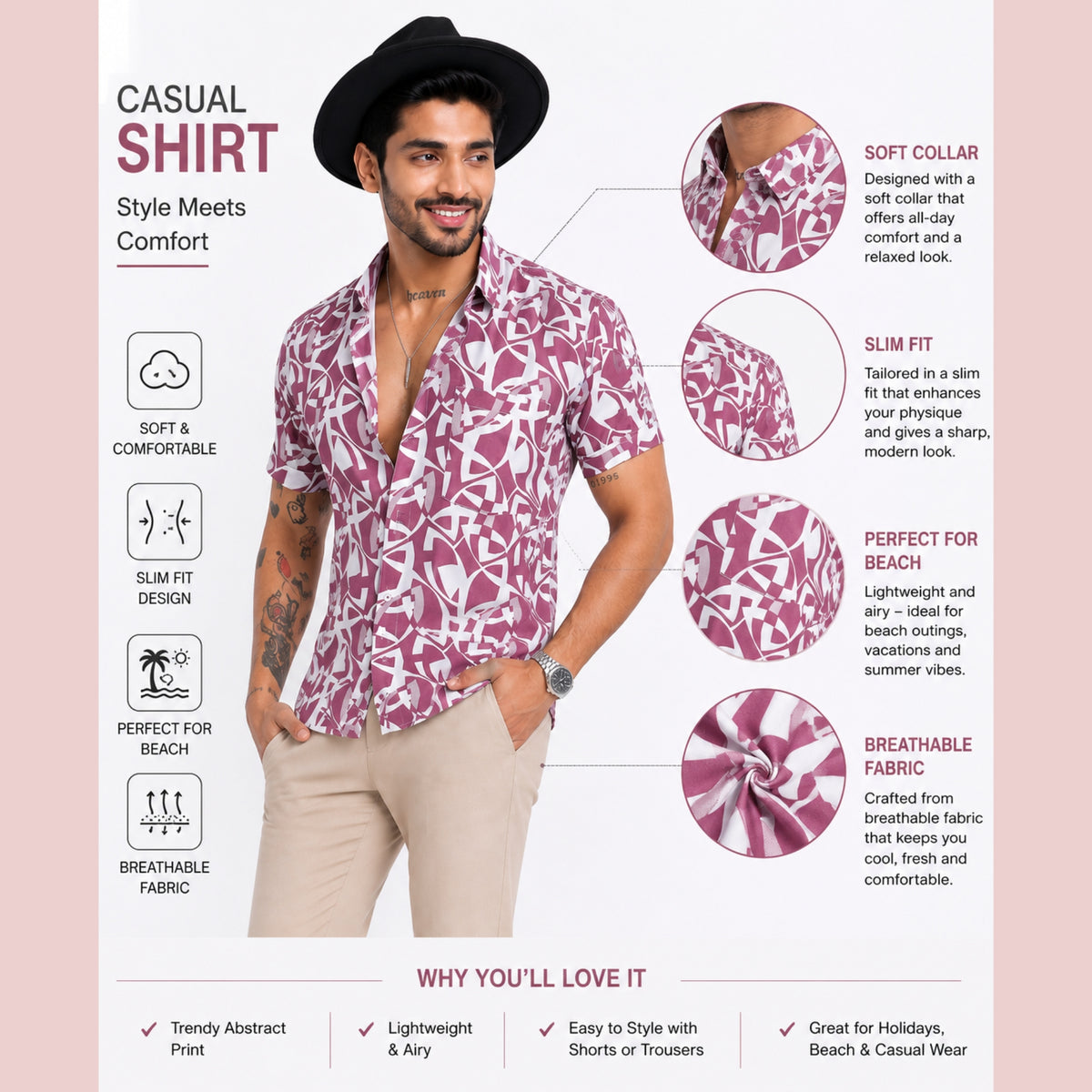 Men’s Half-Check Beach Shirt for Goa Printed Shirt