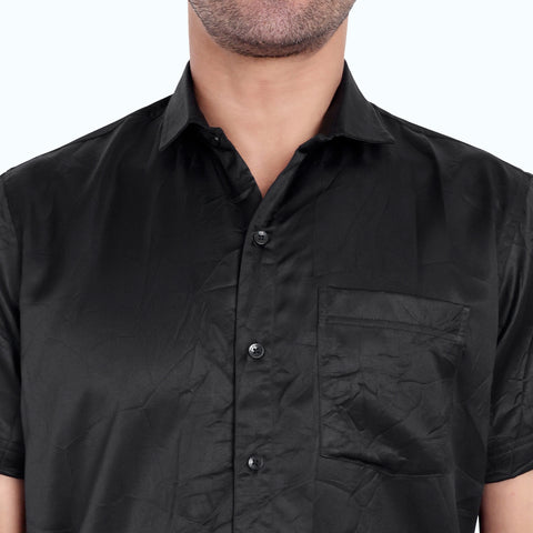 Men's Cotton Satin Black Slim Fit Shirt | Garment Globe