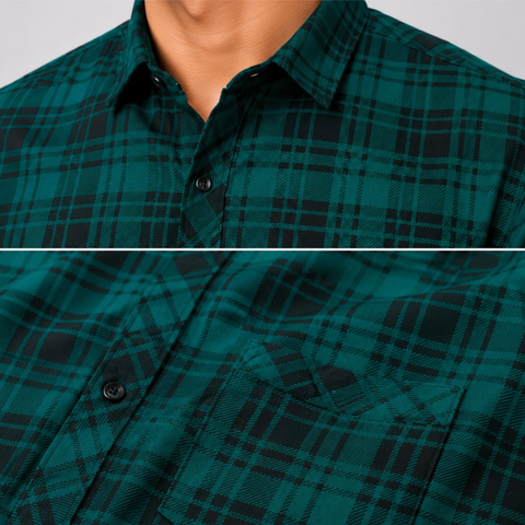 Men's Green & Black Plaid Casual Regular Fit Shirt