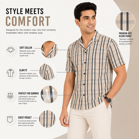 Squire Check Jute Half Sleeve Shirt for Men | Garment Globe