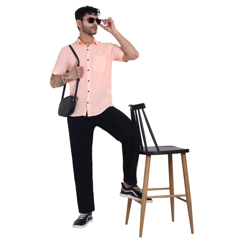 men s half-check shirt Solid Shirt with Chest Pocket Short Sleeve Shirt for Summer Outdoor Activities | Half Shirt for Men| Black Shirts GarmentGlobe