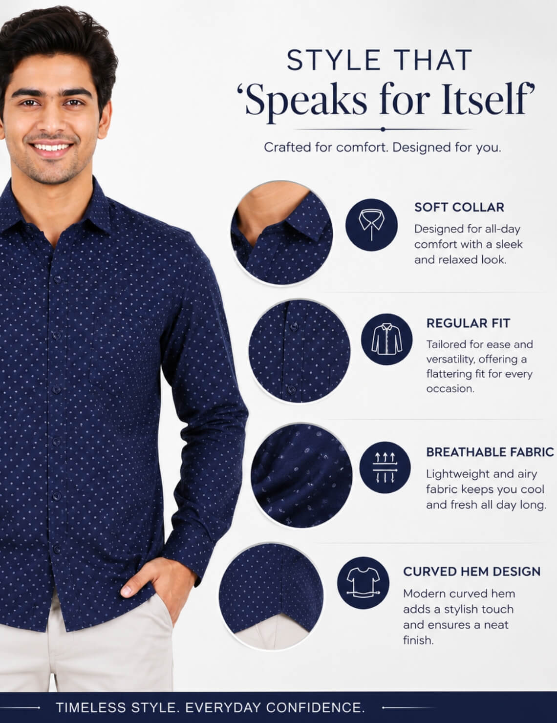 Men’s Cotton Long Sleeve Shirt Regular Fit - GarmentGlobe Style View 5