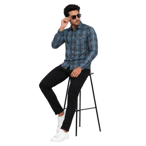 Men's Blue & Black Checked Casual Full Sleeve Shirt