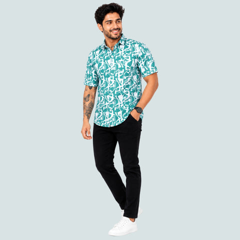 Men’s Half-Check Cotton Printed Half Sleeve Shirt