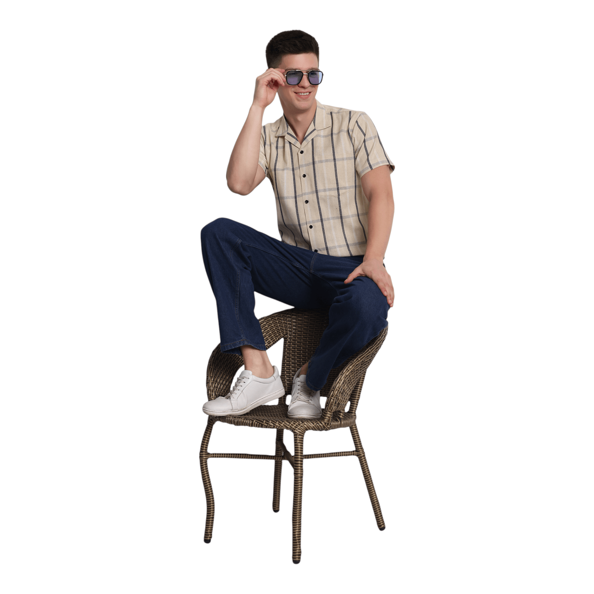 Men’s Casual Half Sleeve Shirt - sitting Front View