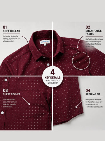 Men's Cotton Blend Casual Shirt | Half Sleeve Dot Printed Shirt | Regular Fit | Soft & Breathable Fabric | Stylish Collared Button-Down Summer Shirt for Men