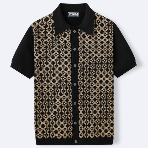 Summer Tencel Short - sleeved Sweater Lapel Jacquard Cardigan For Men - GarmentGlobe