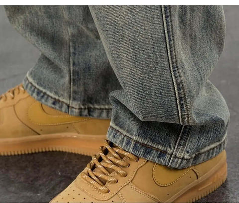 American Casual Yellow Mud Dyed Jeans Straight Loose GarmentGlobe