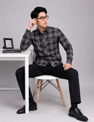 Men’s Black & Purple Checked Cotton Blend Full Sleeve Casual Shirt