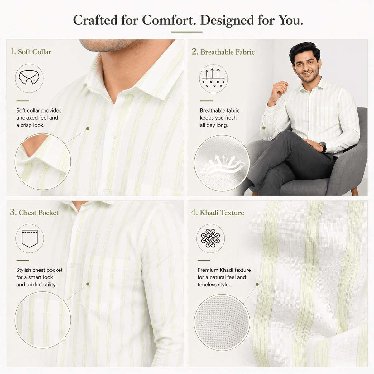 Khadi Cotton Men’s Check Shirt – Slimfit, Full Sleeve