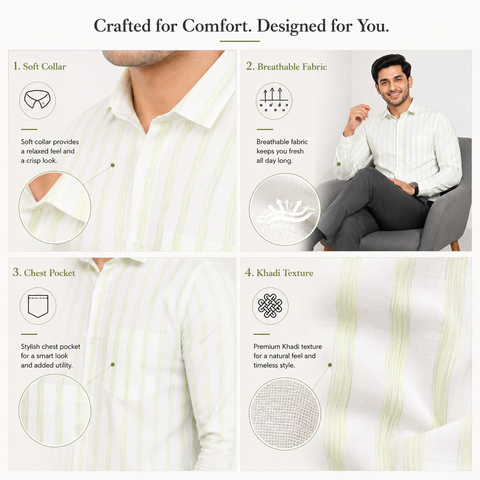Khadi Cotton Men’s Check Shirt – Slimfit, Full Sleeve