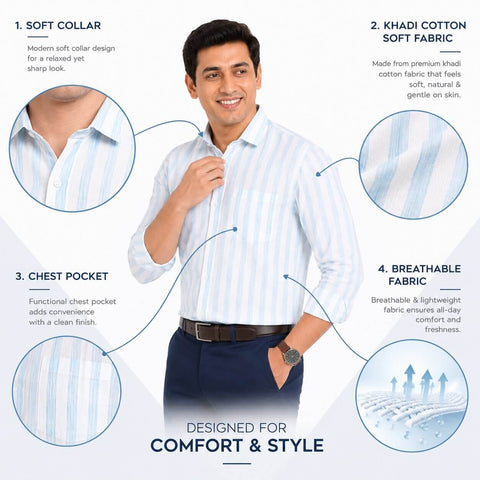 Khadi Cotton Men’s Check Shirt Slimfit, Full Sleeve