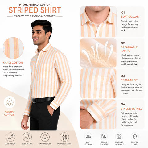 Men’s Khadi Cotton Check Shirt – Slimfit, Full Sleeve