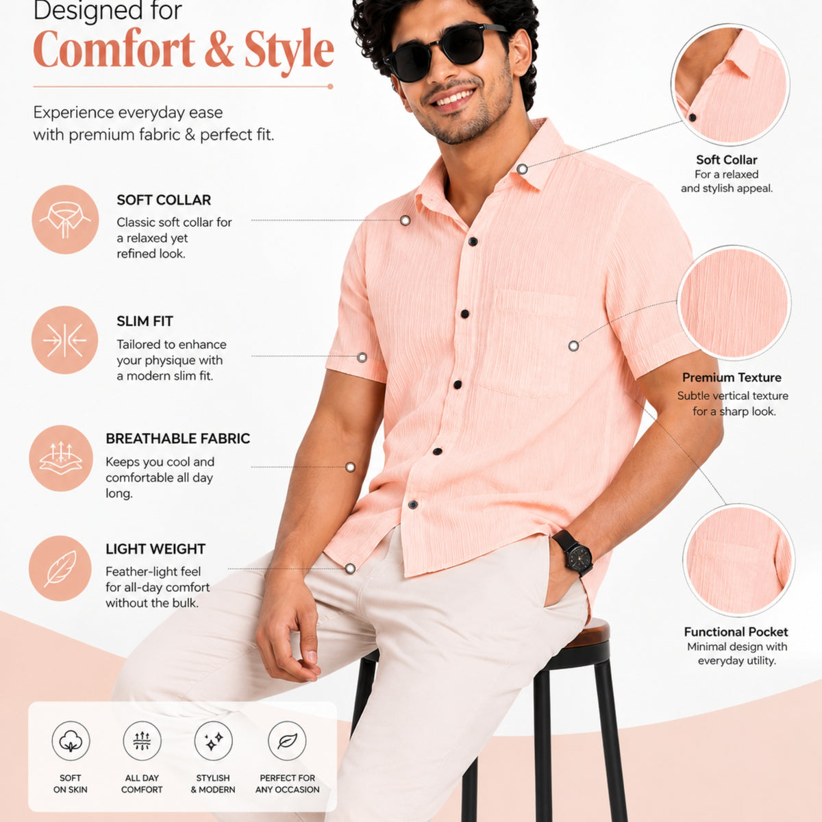 Garment Globe Men's Half-Check Cotton Shirt