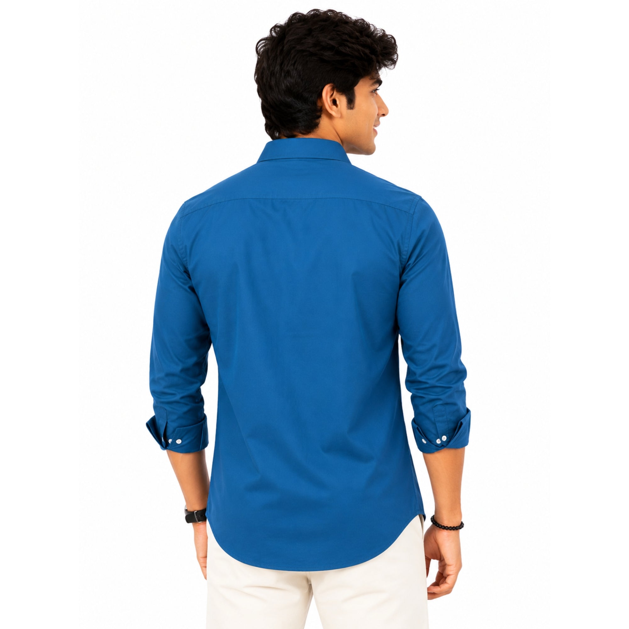 back look blue shirt