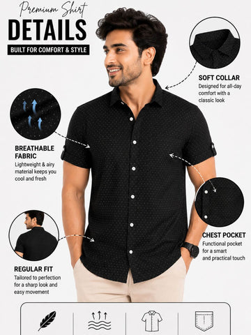 Men's Cotton Blend Casual Shirt | Half Sleeve Dot Printed Shirt | Regular Fit | Soft & Breathable Fabric | Stylish Collared Button-Down Summer Shirt for Men
