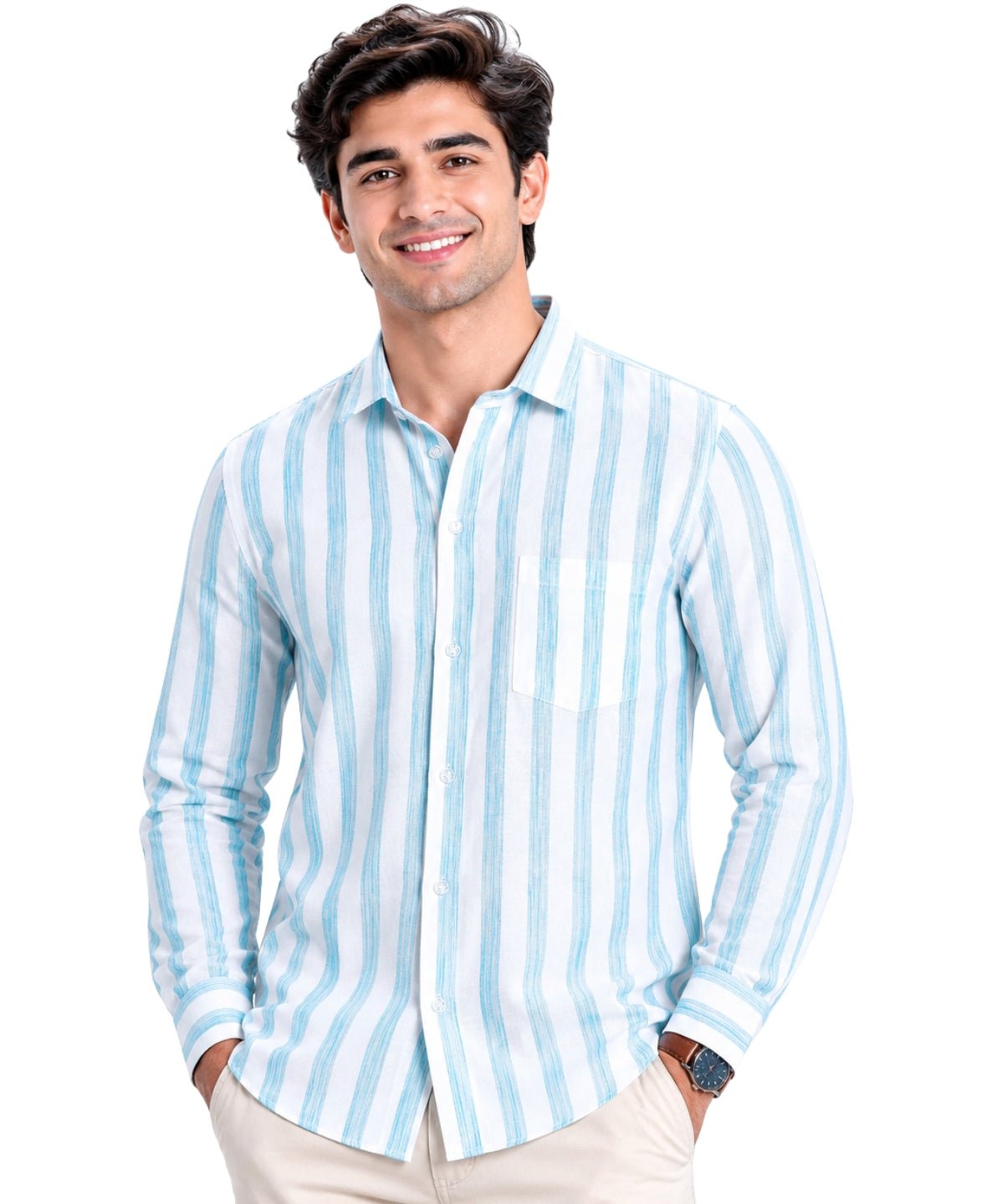 Khadi Cotton Men’s Check Shirt Slimfit, Full Sleeve - GarmentGlobe Menswear Front View