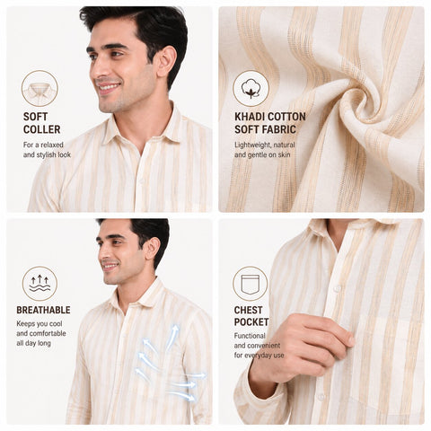 Khadi Cotton Men’s Slim Fit Full Sleeve Formal Shirt
