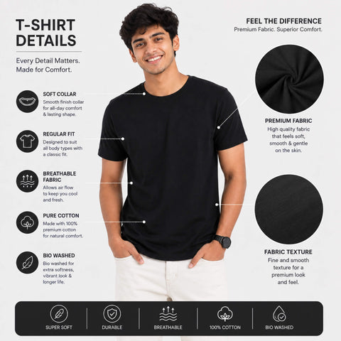 Men’s Cotton T-Shirt – Bio-Washed, Casual & Comfortable