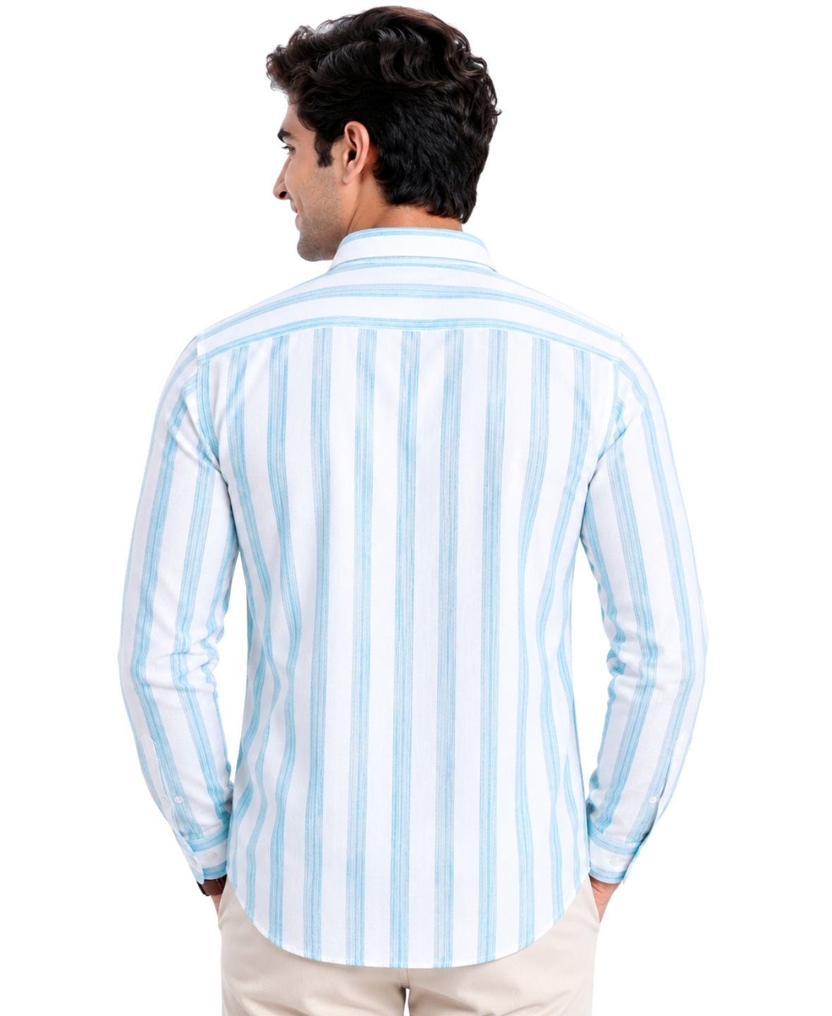 Khadi Cotton Men’s Check Shirt Slimfit, Full Sleeve - Fabric & Detail View