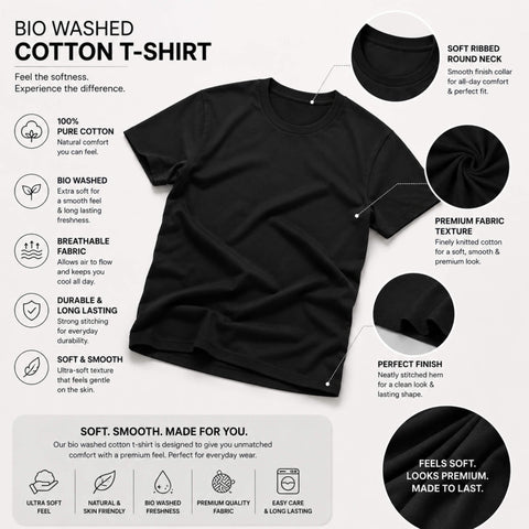 Men’s Cotton T-Shirt – Bio-Washed, Casual & Comfortable