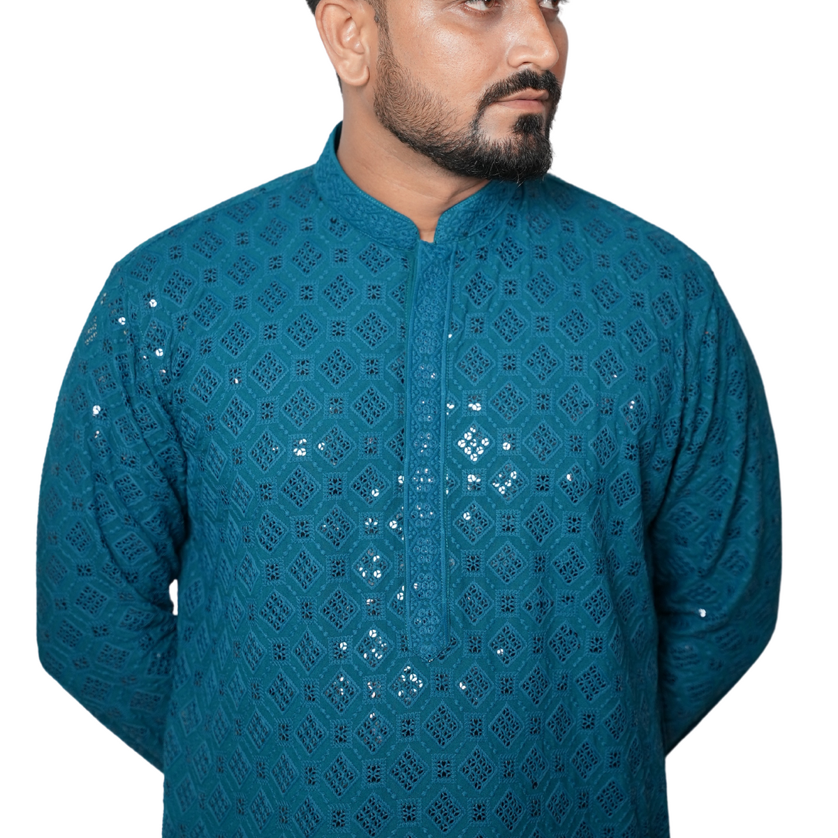 Garment Globe Men's Rayon Chikankari & Embrodered Ethnic Wear Kurta with Elegant Design for Family Functions, Festivals, Weddings (Only Kurta)|Soft Fabric|Rayon Cotton Sequence GarmentGlobe