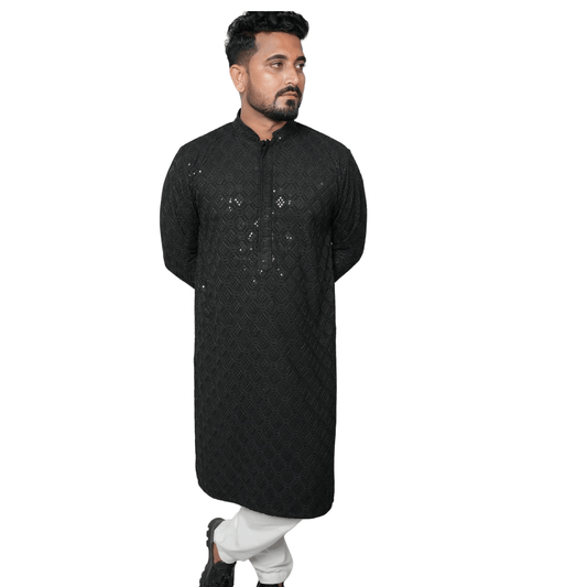Garment Globe Men's Rayon Chikankari & Embrodered Ethnic Wear Kurta with Elegant Design for Family Functions, Festivals, Weddings (Only Kurta)|Soft Fabric|Rayon Cotton Sequence GarmentGlobe