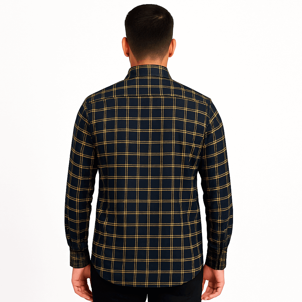 Garment Globe Men's Blue Check Shirt Khadi Cotton, Office & Home - GarmentGlobe