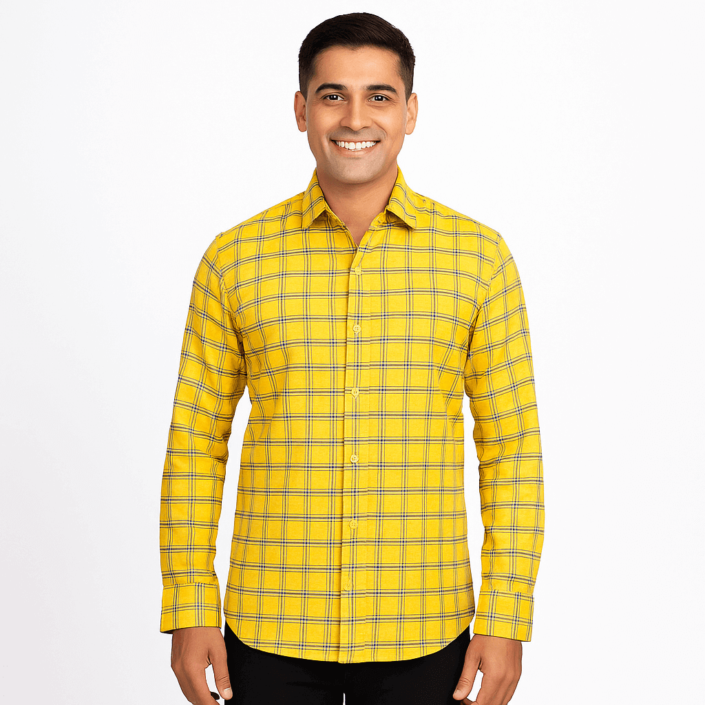 Garment Globe Men's Blue Check Shirt Khadi Cotton, Office & Home - GarmentGlobe