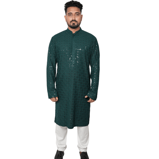 Garment Globe Men's Rayon Chikankari & Embrodered Ethnic Wear Kurta with Elegant Design for Family Functions, Festivals, Weddings (Only Kurta)|Soft Fabric|Rayon Cotton Sequence GarmentGlobe