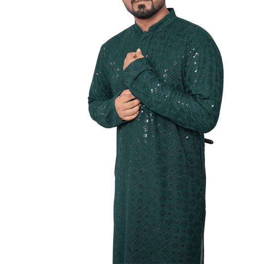 Garment Globe Men's Rayon Chikankari & Embrodered Ethnic Wear Kurta with Elegant Design for Family Functions, Festivals, Weddings (Only Kurta)|Soft Fabric|Rayon Cotton Sequence GarmentGlobe