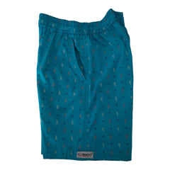 Men's sky blue boxer shorts with stylish arrow pattern from Garment Globe, featuring comfortable elastic waistband.