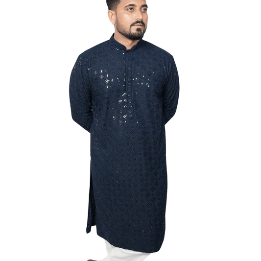 Garment Globe Men's Rayon Chikankari & Embrodered Ethnic Wear Kurta with Elegant Design for Family Functions, Festivals, Weddings (Only Kurta)|Soft Fabric|Rayon Cotton Sequence GarmentGlobe
